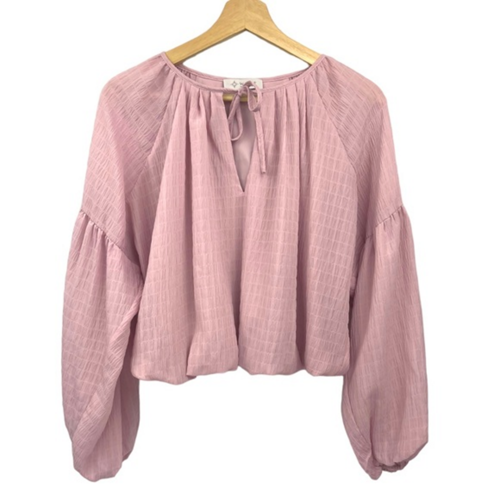 WAYF Puffed Sleeve Long Sleeve Top In Light Pink‎ Size Small Women's